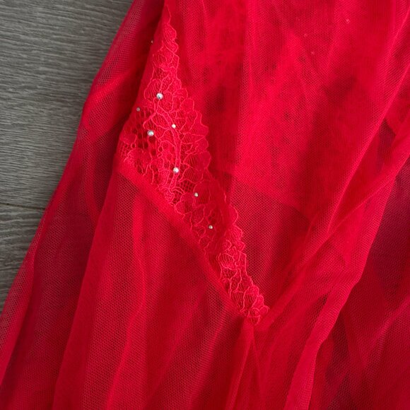 Victoria’s Secret Red Sheer Lace Maxi Babydoll Lingerie Dress Small - Picture 4 of 8